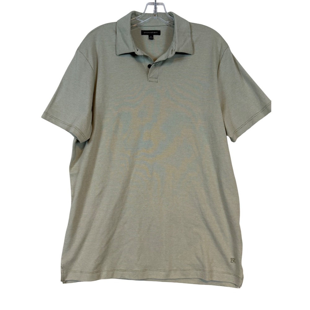 Banana Republic Luxe Touch Polo Shirt Sage Green Micro Stripe •M• Golf Office